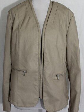 Therapy Light Beige Jacket Open Front Excellent Looking Faux Leather sz Large